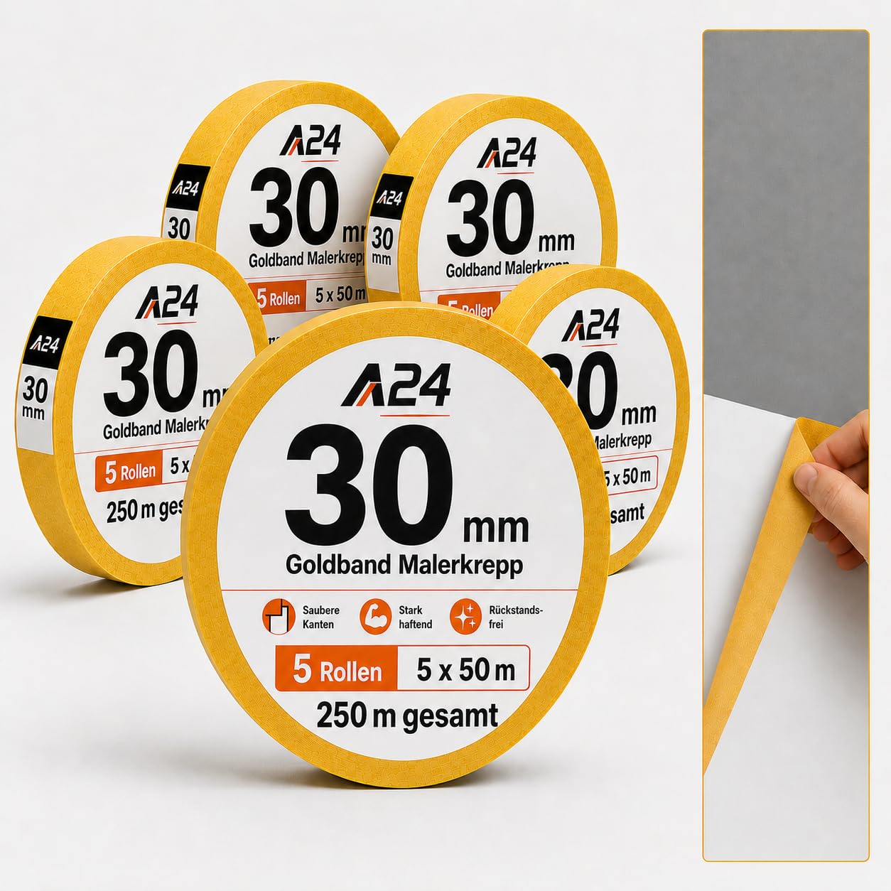 A24 Goldband Malerkrepp 30 mm × 50 m – DEKRA-geprüft