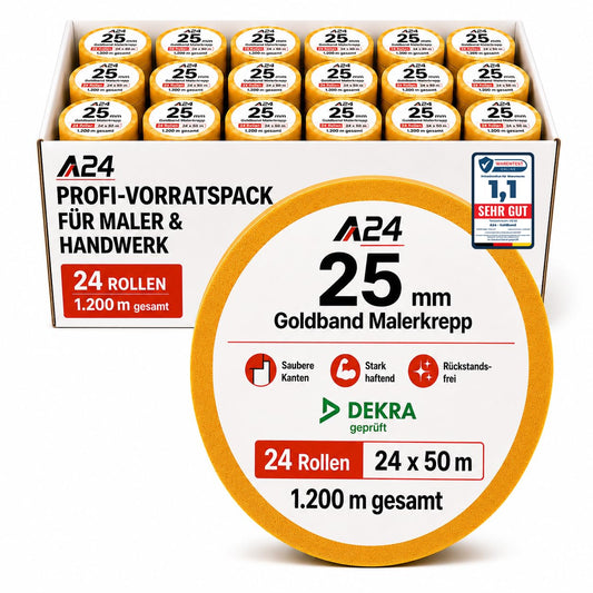 A24 Goldband Malerkrepp 25 mm × 50 m – DEKRA-geprüft